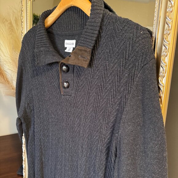 Haggar Dark Blue Ribbed Men's Knit Sweater – Size Large - Perfect Condition - Picture 1 of 8